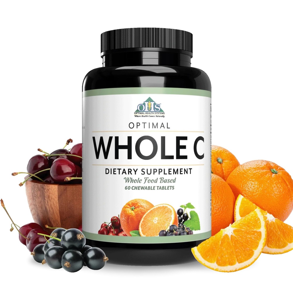 Optimal Health Systems Whole C Chewable | Potent Vitamin C from Whole Foods | Acerola Cherry, Orange Fruit, & Black Currant + Bioflavenoids | 60 Tablets