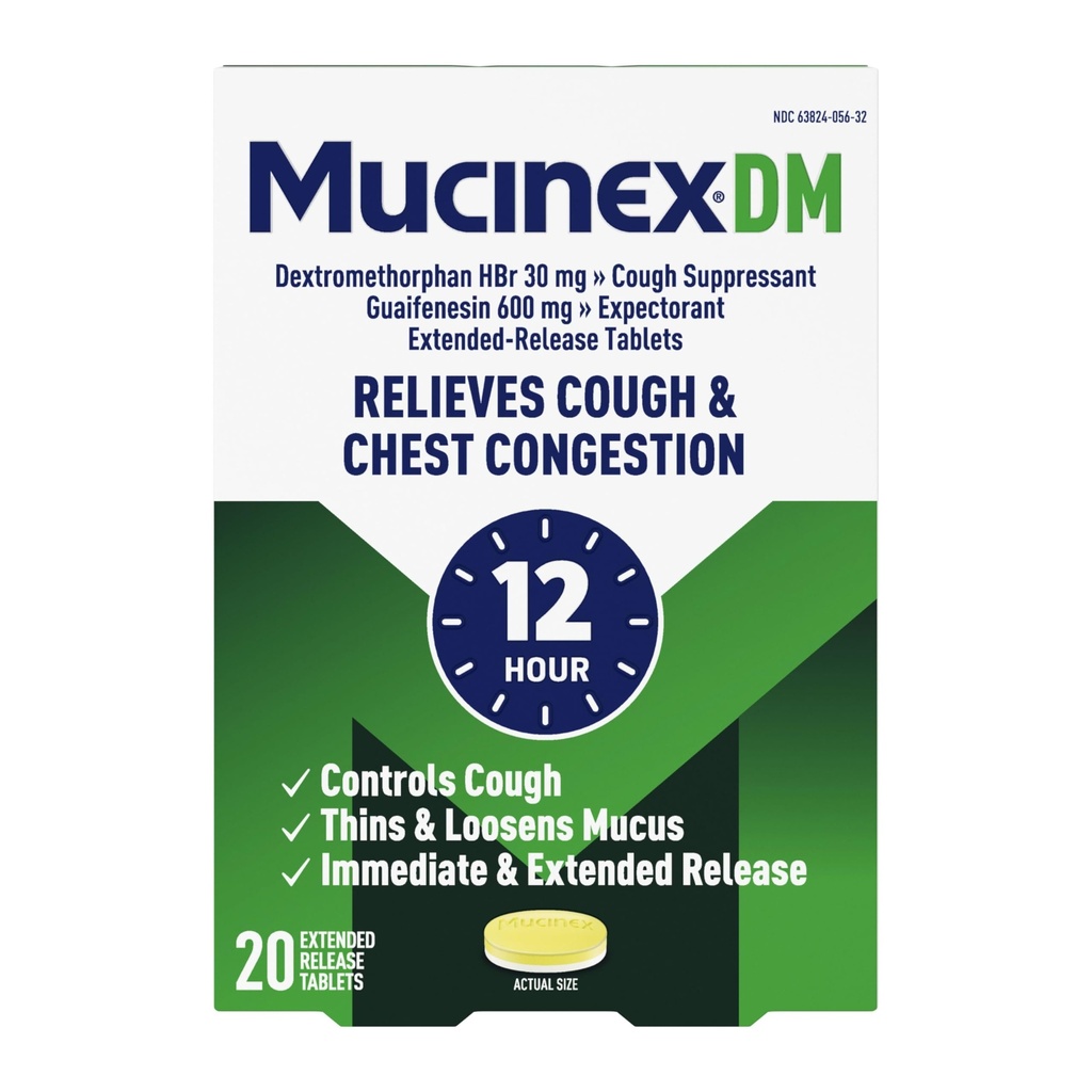 Mucinex DM 12Hr Chest Congestion & Cough Medicine for Adults, 20 Tablets