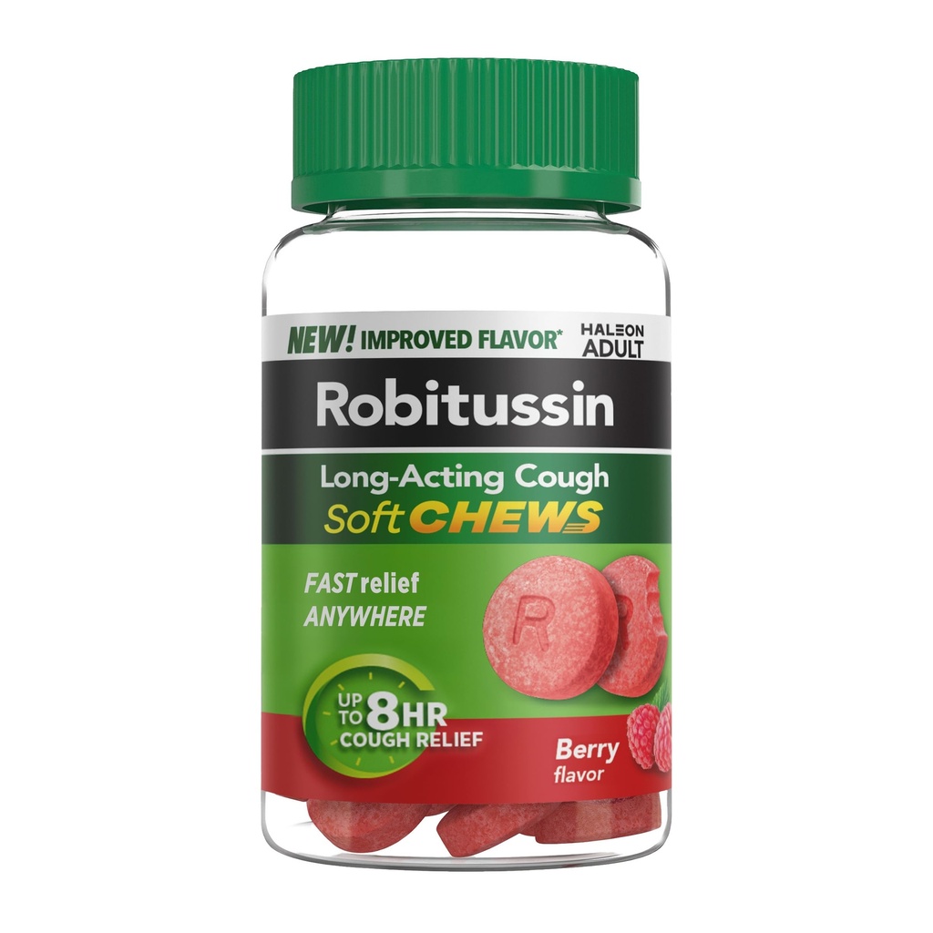 Robitussin Soft Chews, Long-Acting Cough Relief, Adult Formula, Berry Flavor, 20ct Chewable Tablets