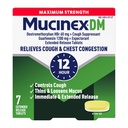 Mucinex DM 12Hr Maximum Strength Chest Congestion & Cough Medicine For Adults, Cold And Cough Medicine for Excess Mucus Relief, 1200 mg Guaifenesin & 60 mg Dextromethorphan HBr, 7 Bi-Layer Tablets