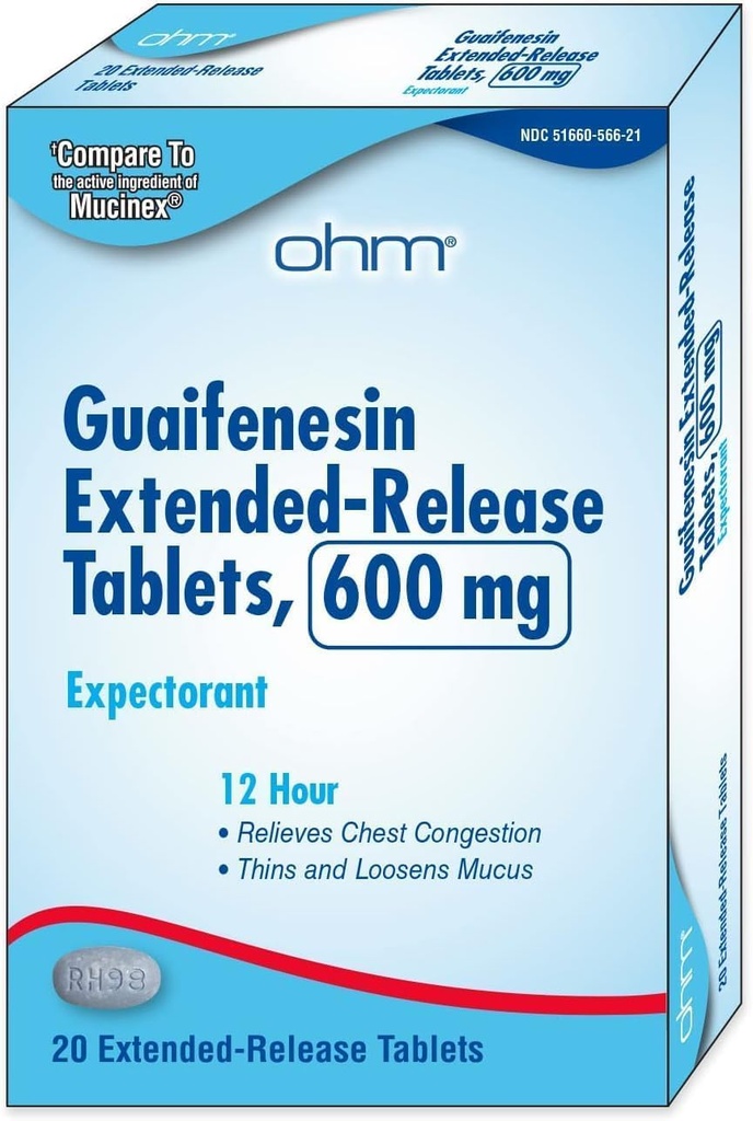 Ohm Mucus Relief 600 mg Extended-Release Tablets – 12-Hour Chest Congestion Relief with Guaifenesin, 20 Count | Powerful, Long-Lasting Mucus & Cough Release Formula