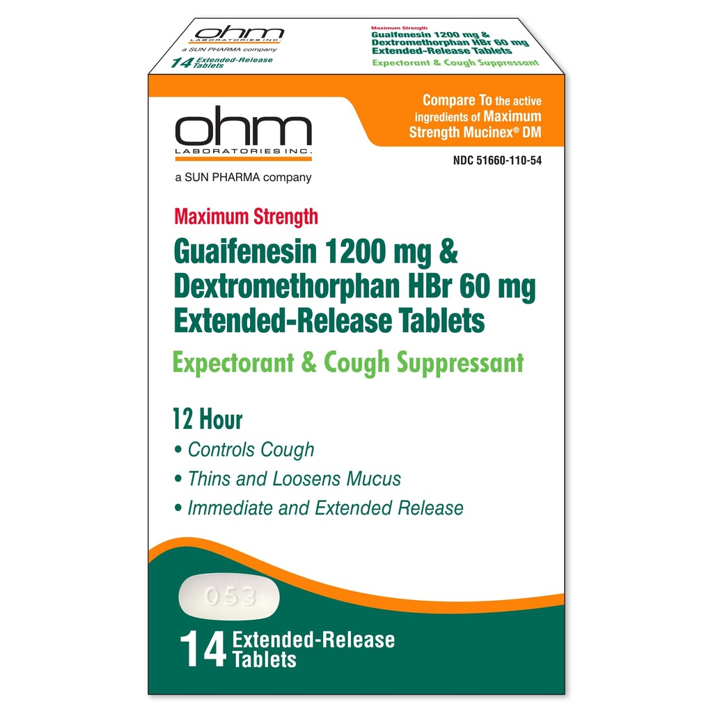 Ohm Maximum Strength 1200 mg Guaifenesin Expectorant and Cough Suppressant Extended-Release Tablets, 12 Hour Relief, 14 Count