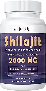 2000 MG Shilajit συμπλήρωμα, Shilajit Resin οργανική, Shilajit κάψουλες,100% καθαρό Shilajit με 85+ ορυκτά ίχνη & 60% Fulvic Acid, Boost Ενέργεια & Ανοσία,Βεγεταρικά,Φυσικά,60 κάψουλες