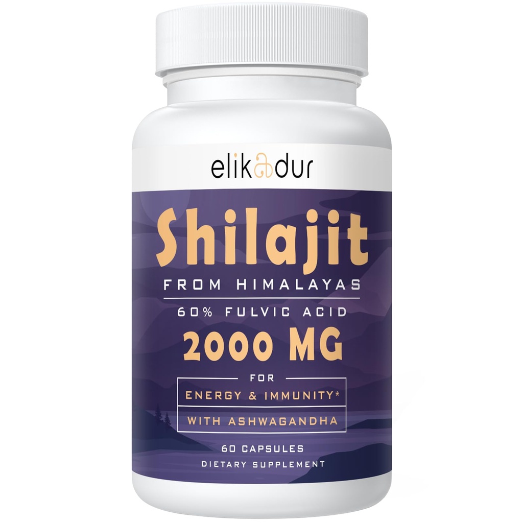 2000 MG Shilajit συμπλήρωμα, Shilajit Resin οργανική, Shilajit κάψουλες,100% καθαρό Shilajit με 85+ ορυκτά ίχνη & 60% Fulvic Acid, Boost Ενέργεια & Ανοσία,Βεγεταρικά,Φυσικά,60 κάψουλες