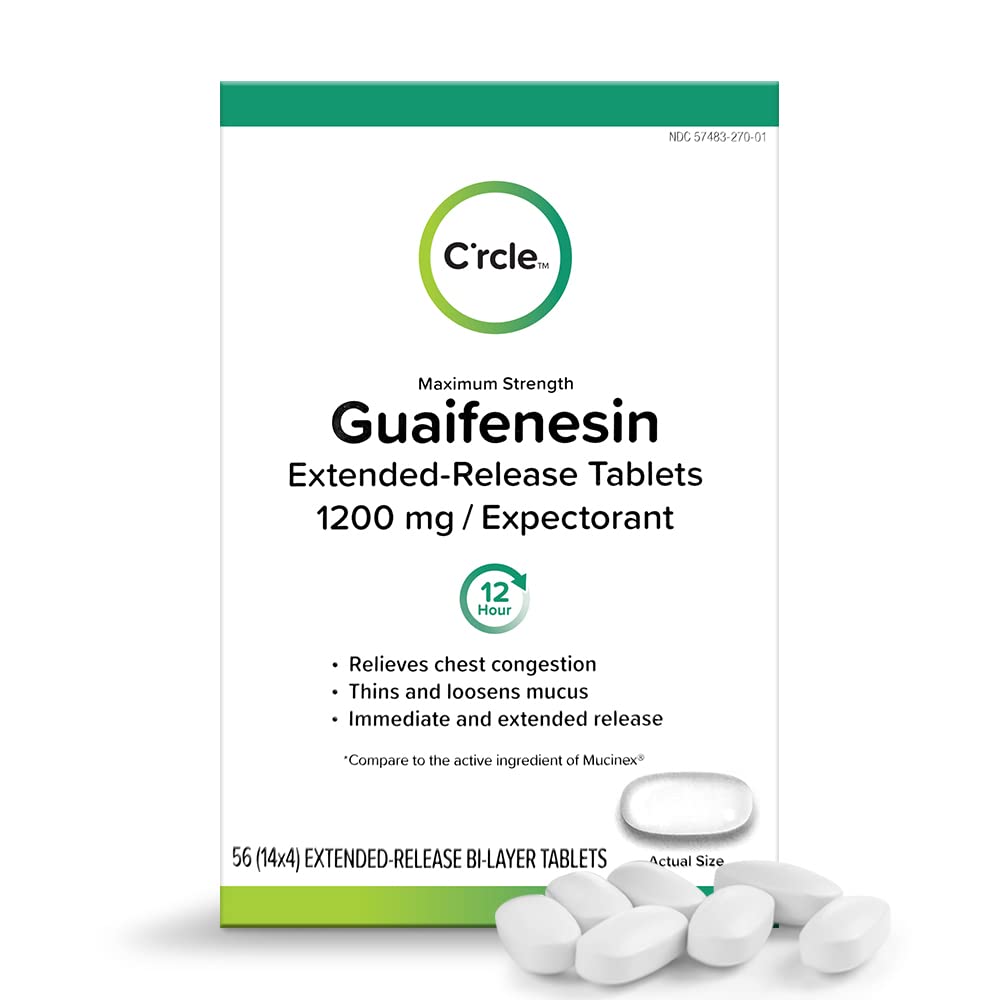 Guaifenesin Expectorant Mucus Relief 1200 mg Maximum Strength, 56 Tablets - Guaifenesin Tablets for Chest Congestion Relief - 12-Hour Extended Release Chest Decongestant - Thins and Loosens Mucus