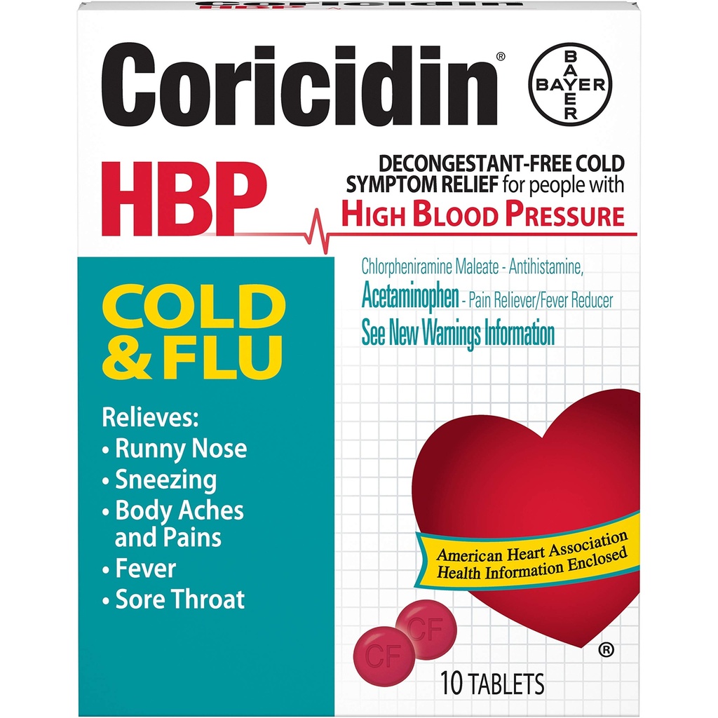 Coricidin HBP Cold and Flu, 10 Count