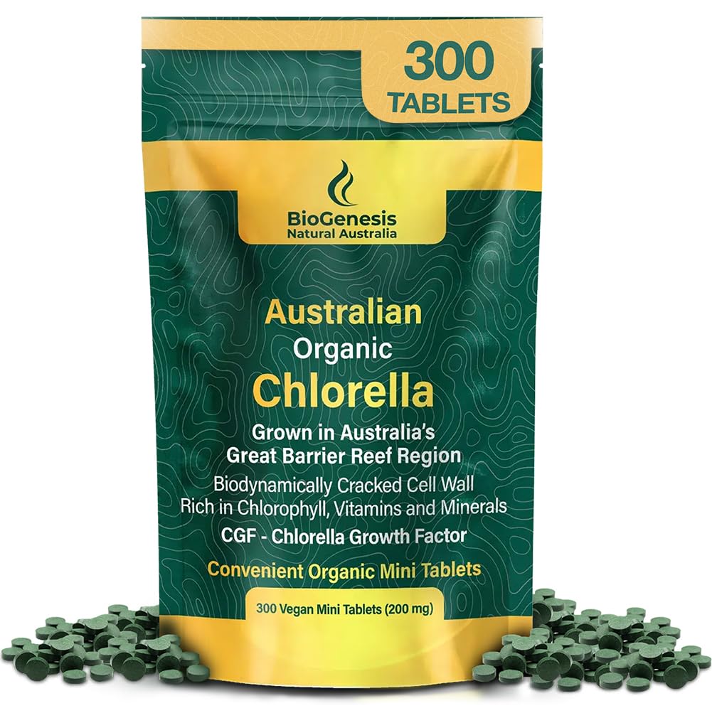 Biogenesis Organic Chlorella Mini Tablets – 300 Count (200mg) | Australian Grown | Rich in Chlorophyll, Vitamins & Minerals | Supports Energy & Immunity | Vegan Mini Tablets