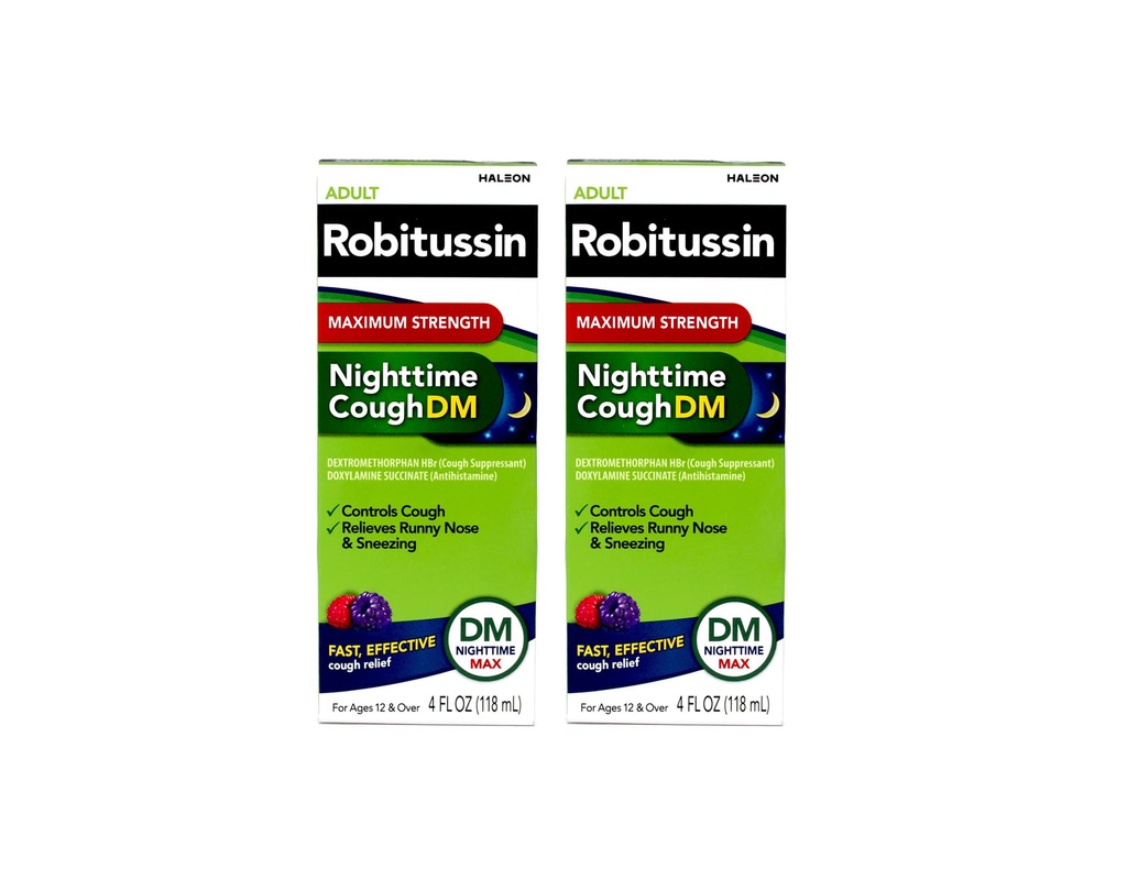 Robitussin Adult Nighttime Cough DM Liquid Maximum Strength - 4 oz, Pack of 2
