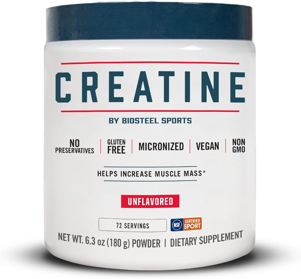 BioSteel Creatine Monohydrate Powder - 72 Μερίδες, 180g, Μικρονωμένα για την αποκατάσταση των μυών & Lean Muscle, NSF για τον αθλητισμό Certified Creatine Powder
