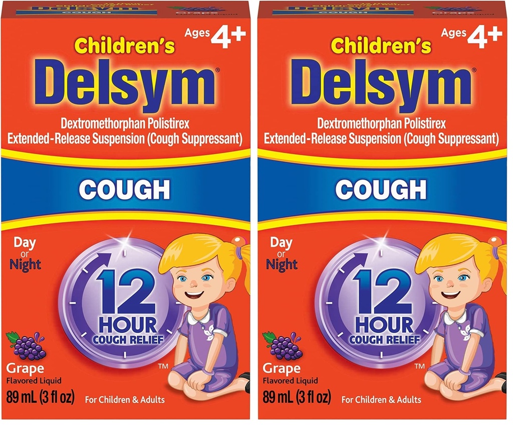 Delsym Cough Suppressant for Children and Adults, Grape, 3 Fluid Ounce (Pack of 2)