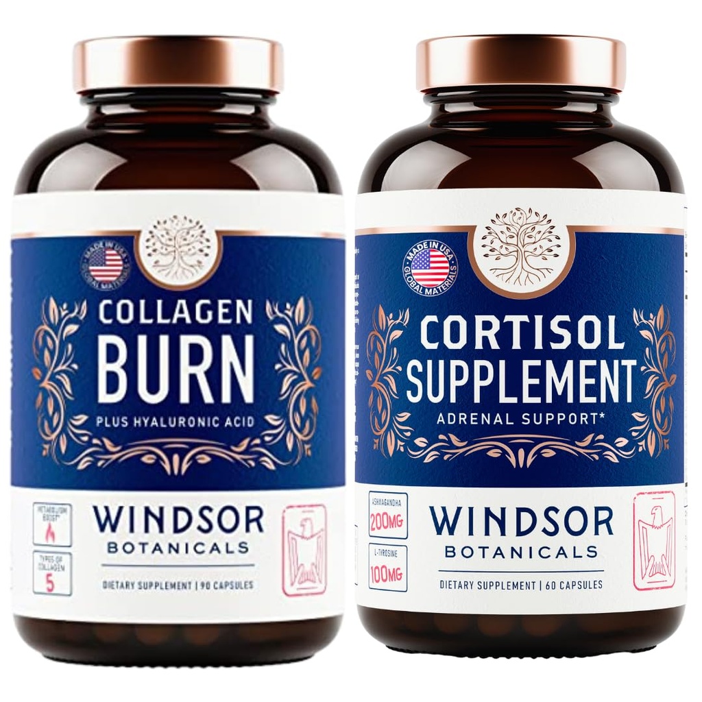 WINDSOR BOTANICALS Κορτιζόλη Blocker και Multi Collagen Burn - Beauty and Mood Support Bundle