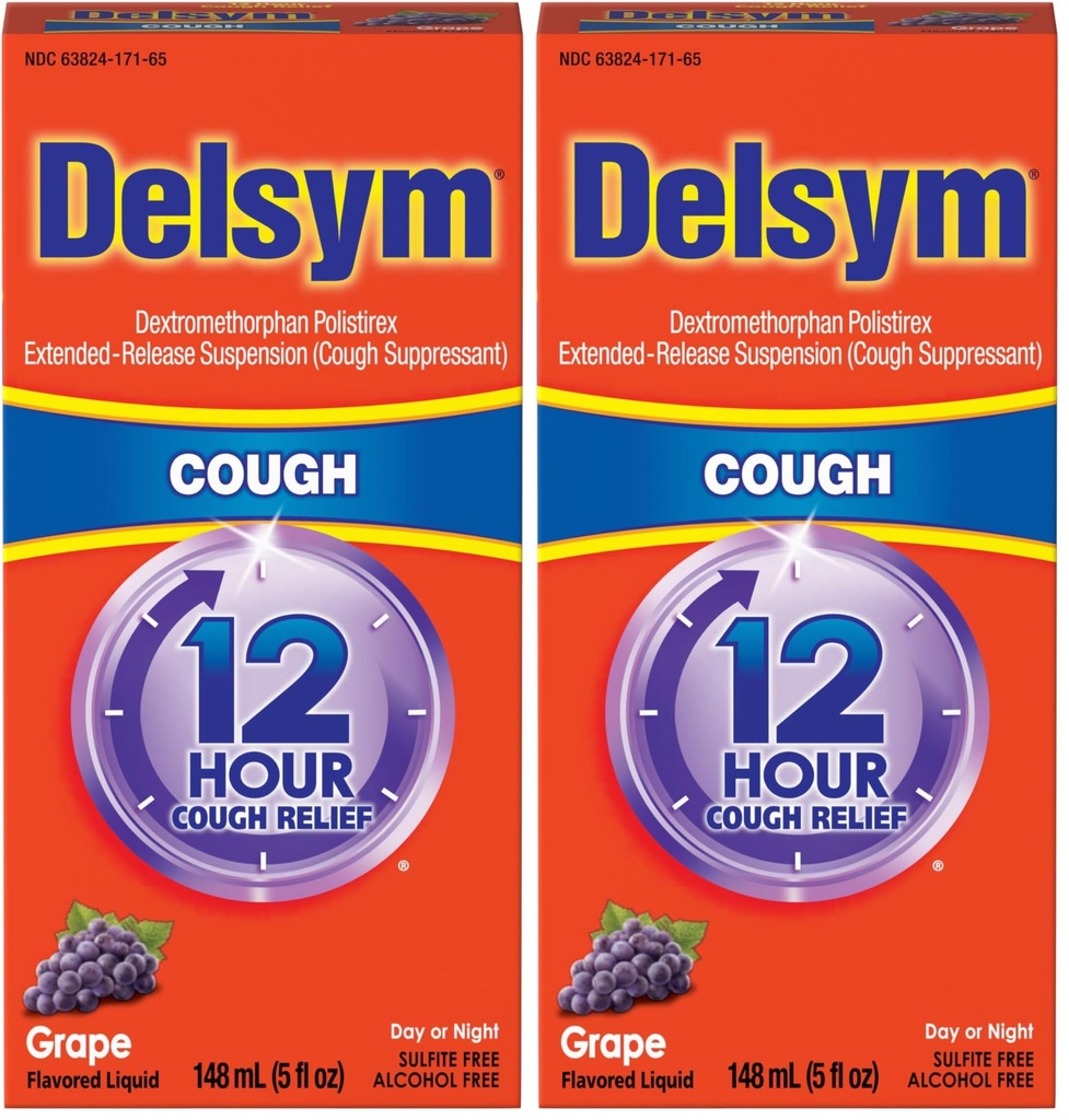 Delsym Adult 12 Hr Cough Relief Liquid, Grape, 5oz (Pack of 2)