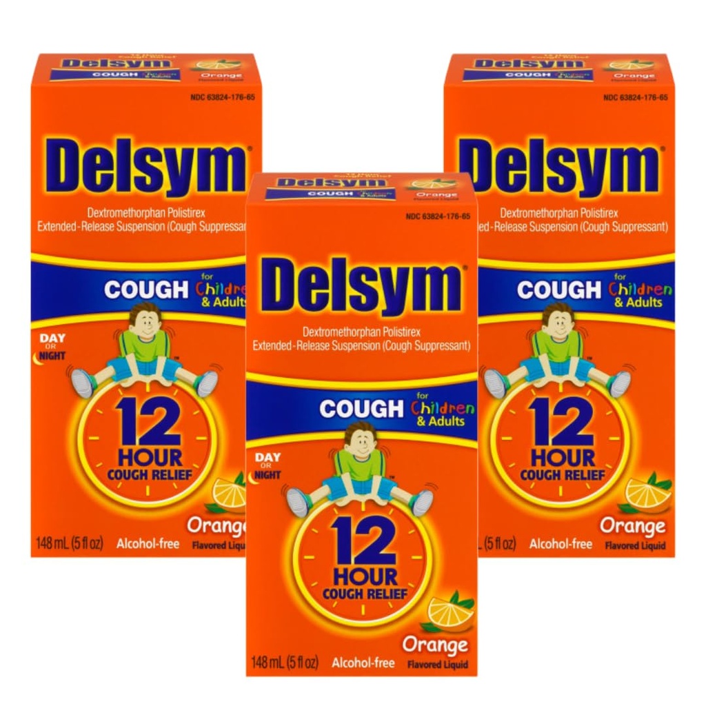 Delsym Adult 12 Hr Cough Relief Liquid, Orange, 15oz (3X5oz)
