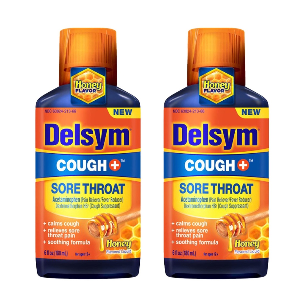 Delsym Adult Liquid - Cough Plus Sore Throat Honey 6 oz (Pack of 2)