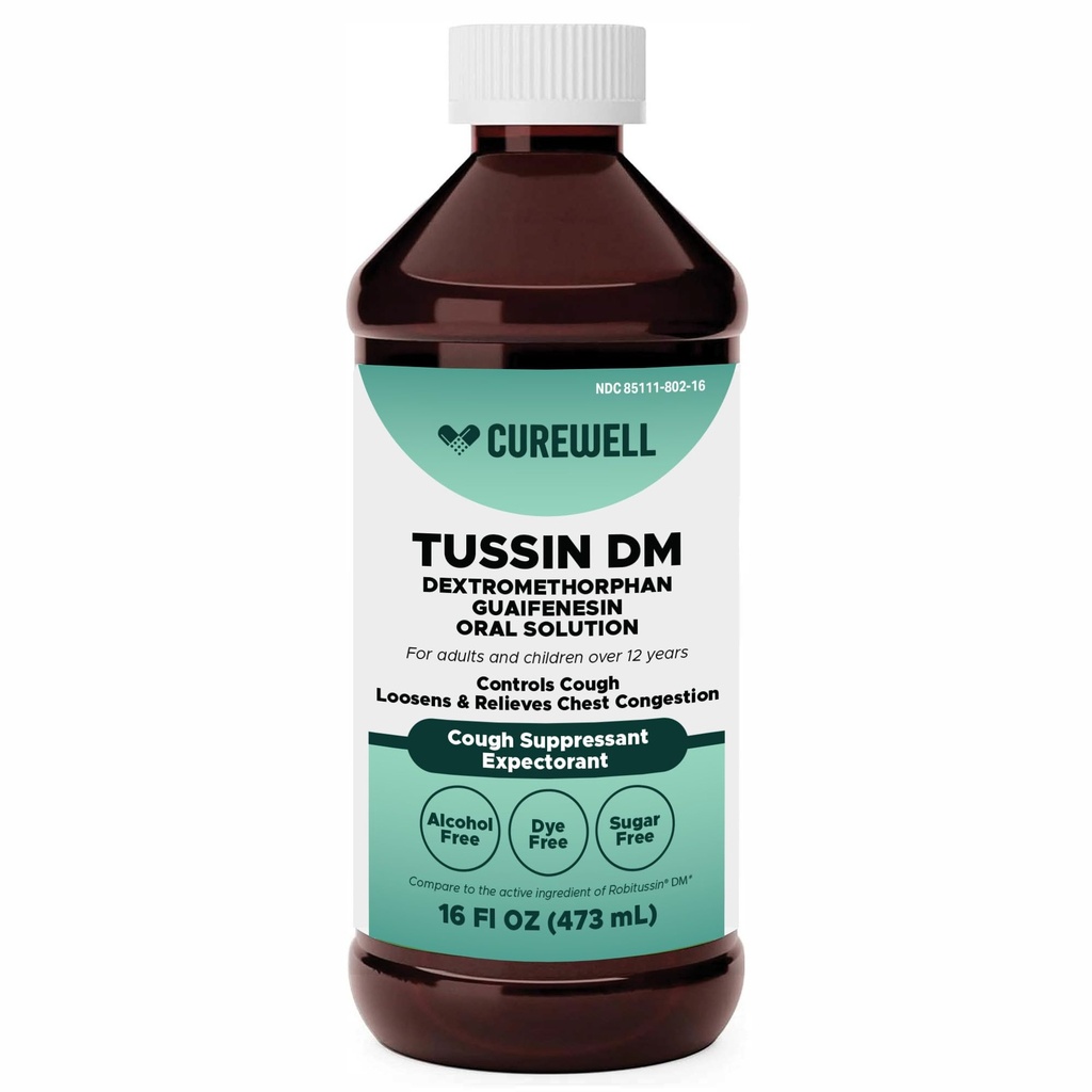 Tussin DM Cough Medicine, 16 fl oz | Dextromethorphan Cough Suppressant & Guaifenesin Expectorant | Alcohol-Free, Dye-Free | Chest Congestion & Mucus Relief | Non-Drowsy DM Cough Syrup