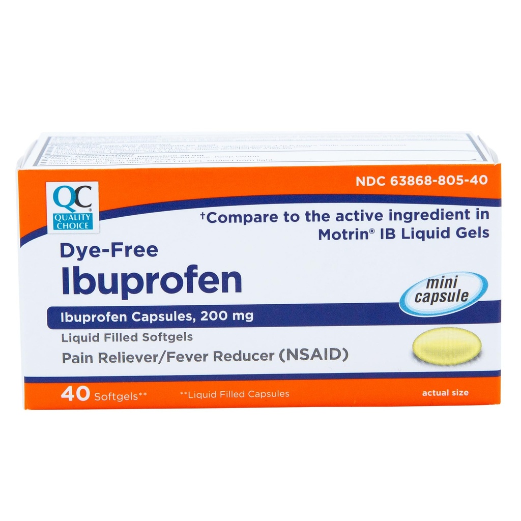 Quality Choice Ibuprofen 200 mg Liquid Gels 40 Count Easy to Swallow Pain Reliever and Fever Reducer for Headache Toothache Backache Menstrual Cramps Muscle Aches Minor and Pain