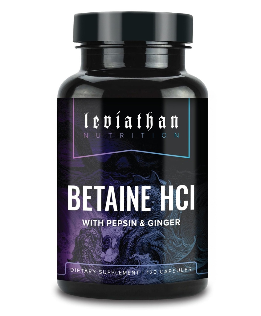 Leviathan Betaine HCl με Pepsin & Ginger - Digestive Enzymes συμπλήρωμα για το βοήθημα και υποστήριξη πέψης, στομαχικό οξύ & θρεπτικό απορρόφηση