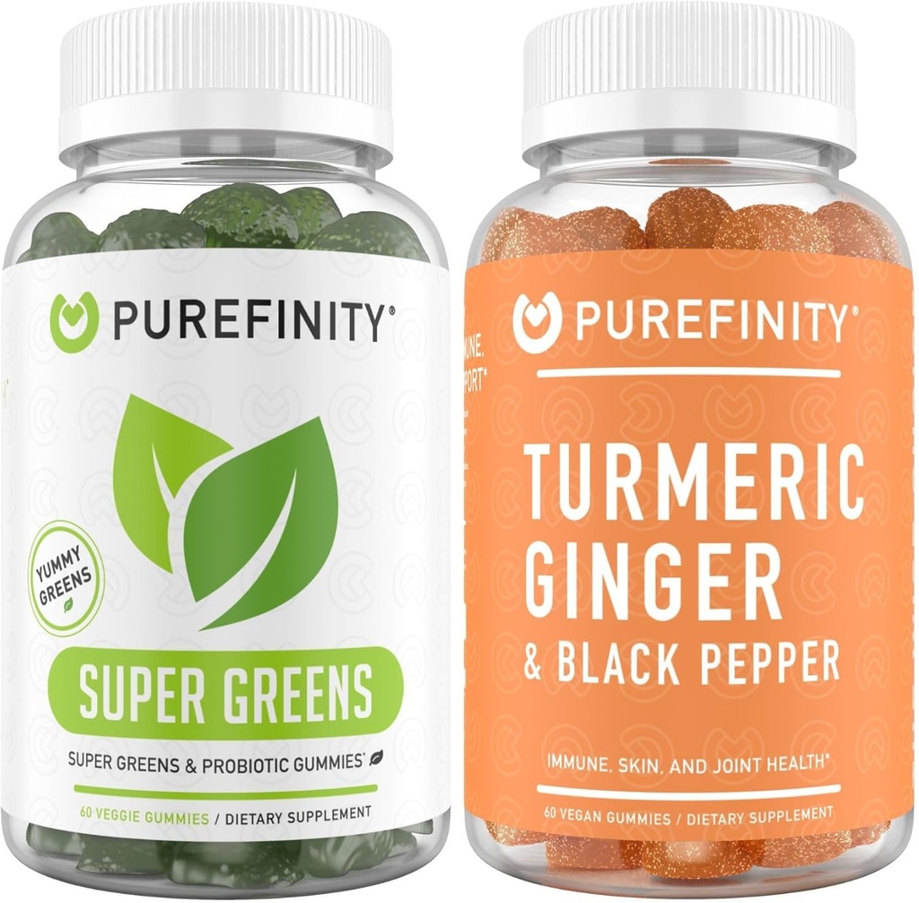 PUREFINITY Turmeric Ginger Gummies + Super Greens Gummies Bundle