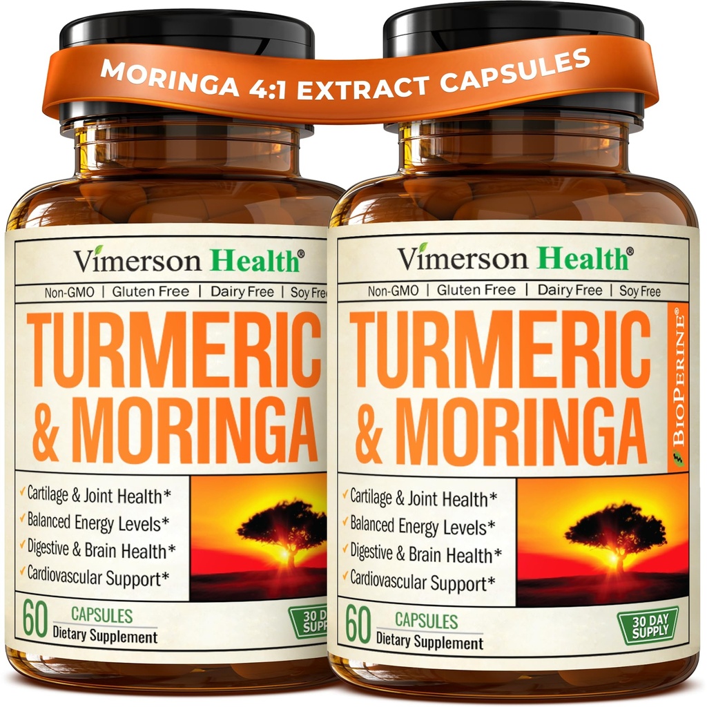 Moringa + Turmeric Curcumin συμπλήρωμα για την κοινή υγεία, την υγεία των ούρων, την ενέργεια και την ανοσοποιητική υποστήριξη - Total Wellness Formula - Tumeric Curcumin με Μαύρο πιπέρι & Moringa Pure Κάψουλες - 60 Count - 2 Pack