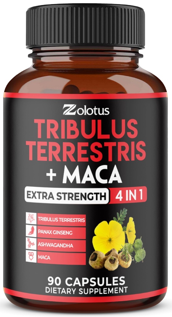 Zolotus Premium Tribulus Terrestris Κάψουλες - Σε συνδυασμό με Ashwagandha, Panax Ginseng & Maca - 90 κόμητες για 3 μήνες