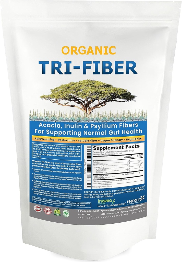 Tri-Fiber Soluble Fiber Powder, Άγευστη Υψηλή Fiber 3-σε-1 Soluble Fiber Supplement for Digestive Support.