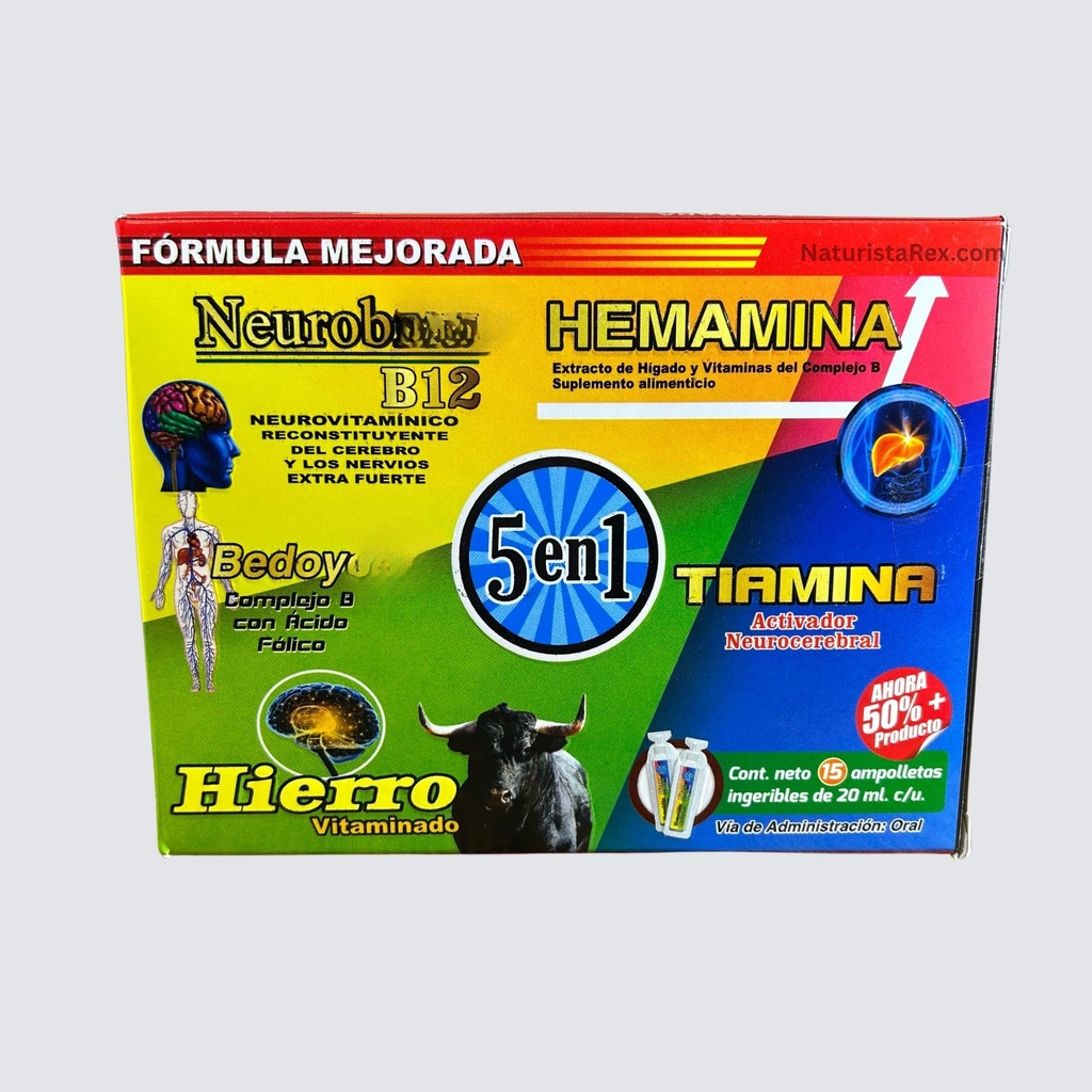 Dragon Dorado Multivitamins 5 en 1 (Bedoy, Hierro, Neurob, Tiamina B1) 15 Micro vials of 20 ML