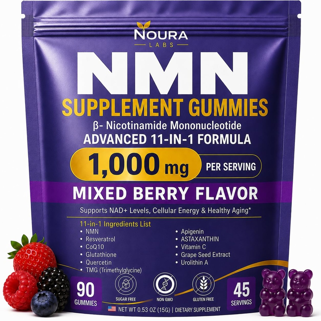NMN Supplement Gummies 1000mg 11-in-1 High Purity Nicotinamide Mononucleotide - Ideal for Anti-Aging, Cellular Energy & Longevity NAD+Supplement Precusor I Lab Tested I 90 Count