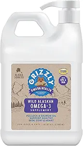 Grizzly Pet Products Omega Health Liquid Omega-3 Supplement for Dogs and Cats, 64 Ounce Jug