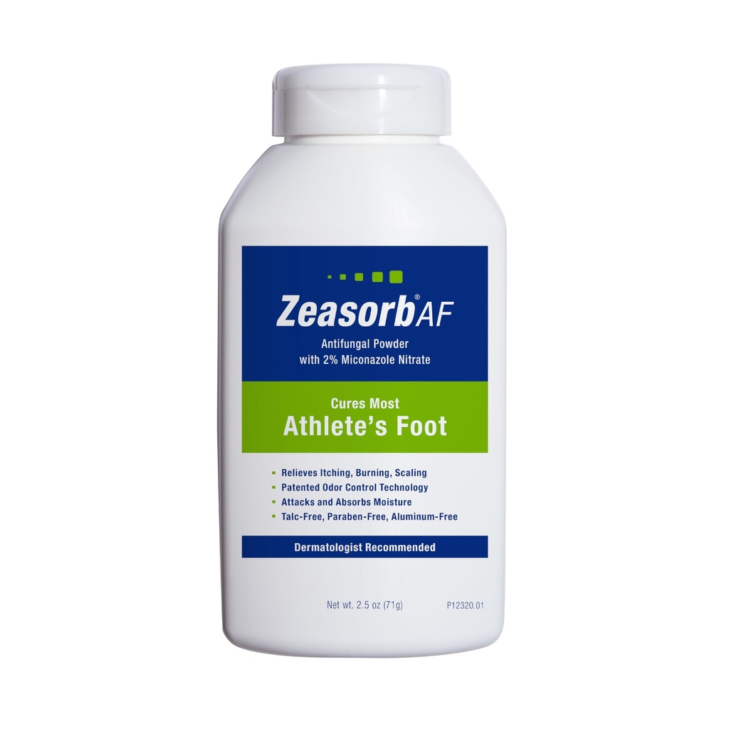 Zeasorb Super Absorbent AF Powder, Patented Odor Control Technology, with 2% Miconazole Nitrate and Soothing Aloe, Talc-Free, 2.5 oz Bottle