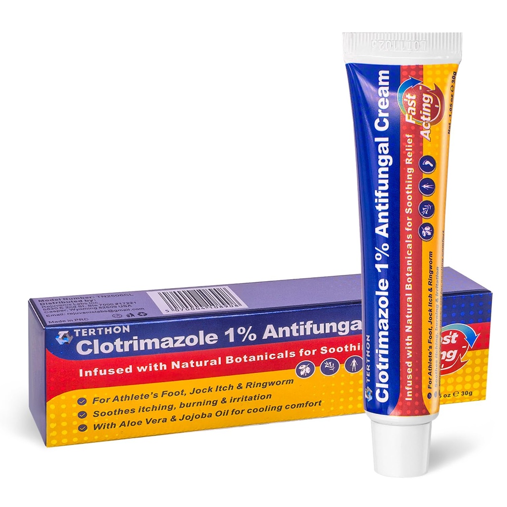 Clotrimazole Antifungal Cream Treatment: Max Strength for Athlete's Foot, Jock Itch, Ringworm & Yeast Infection - Fast Acting Itch Relief for Feet, Groin & Skin - 30g