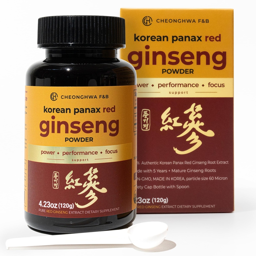 CHEONGHWA F&B Panax Ginseng σκόνη, 10% Ginsenoside (Σύνολο 20.000mg, 4 Μήνας προσφοράς), 4,23oz, +5 έτος καλλιεργείται Korean Red Panax Ginseng, Focus & Immune Support, Ultra-fine σκόνη, μη-GMO