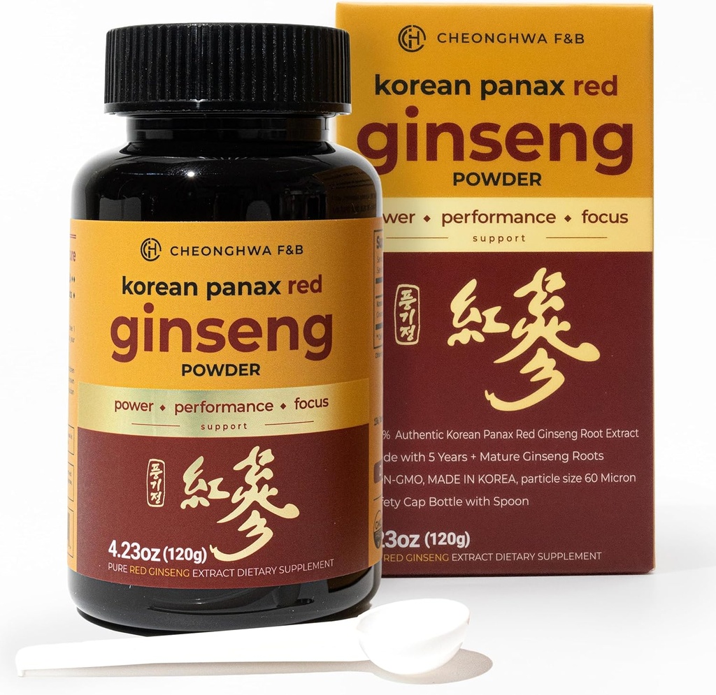 CHEONGHWA F&B Panax Ginseng σκόνη, 10% Ginsenoside (Σύνολο 20.000mg, 4 Μήνας προσφοράς), 4,23oz, +5 έτος καλλιεργείται Korean Red Panax Ginseng, Focus & Immune Support, Ultra-fine σκόνη, μη-GMO