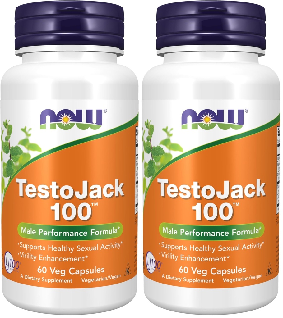 NOW Συμπληρώματα, TestoJackTM 100 με LJ100®, ένα ισχυρό τυποποιημένο εκχύλισμα Tongkat Ali (Eurycoma longifolia), Tribulus και ZMA®, 60 κάψουλες Veg (Pack of 2)