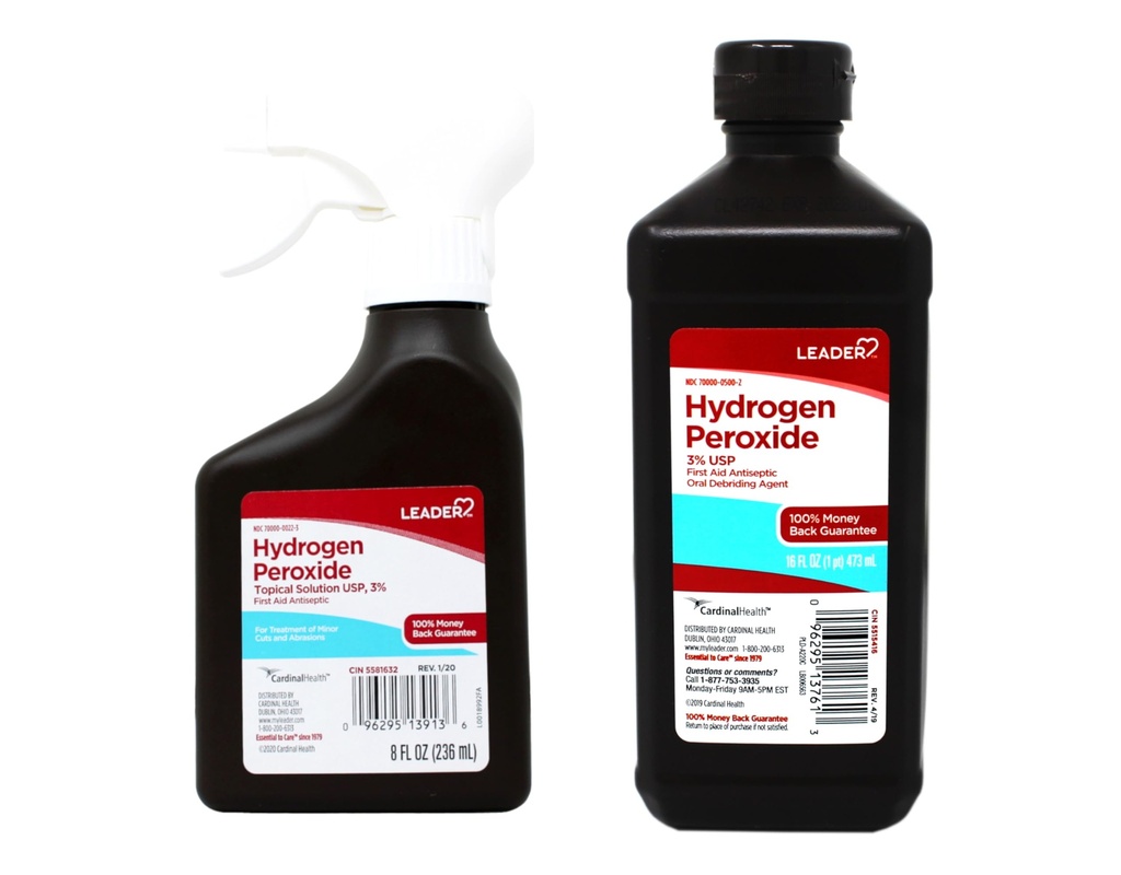 LEADER Hydrogen Peroxide Spray Bottle First Aid Antiseptic 3% Solution with Refill, 24 Ounce Total