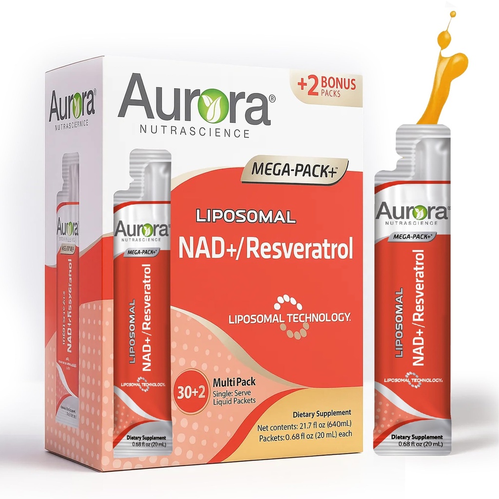 Vida Lifescience Liposomal NAD+ Liquid Supplement with Resveratrol - NAD Plus for Cellular Energy & Healthy Aging Support, Vegan, Gluten-Free, Non-GMO, for Men & Women - 32 Single Serve Packets
