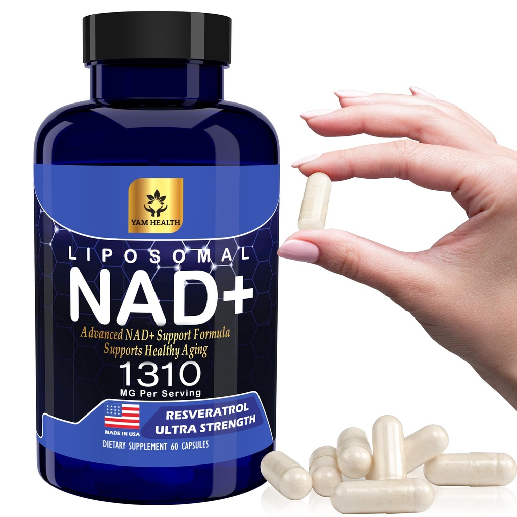 Liposomal NAD+ 1310mg with Resveratrol & Niacin (Vitamin B3) for Energy & Cellular Support, Antioxidant Supplement, Vegan, Non-GMO, 60 Capsules