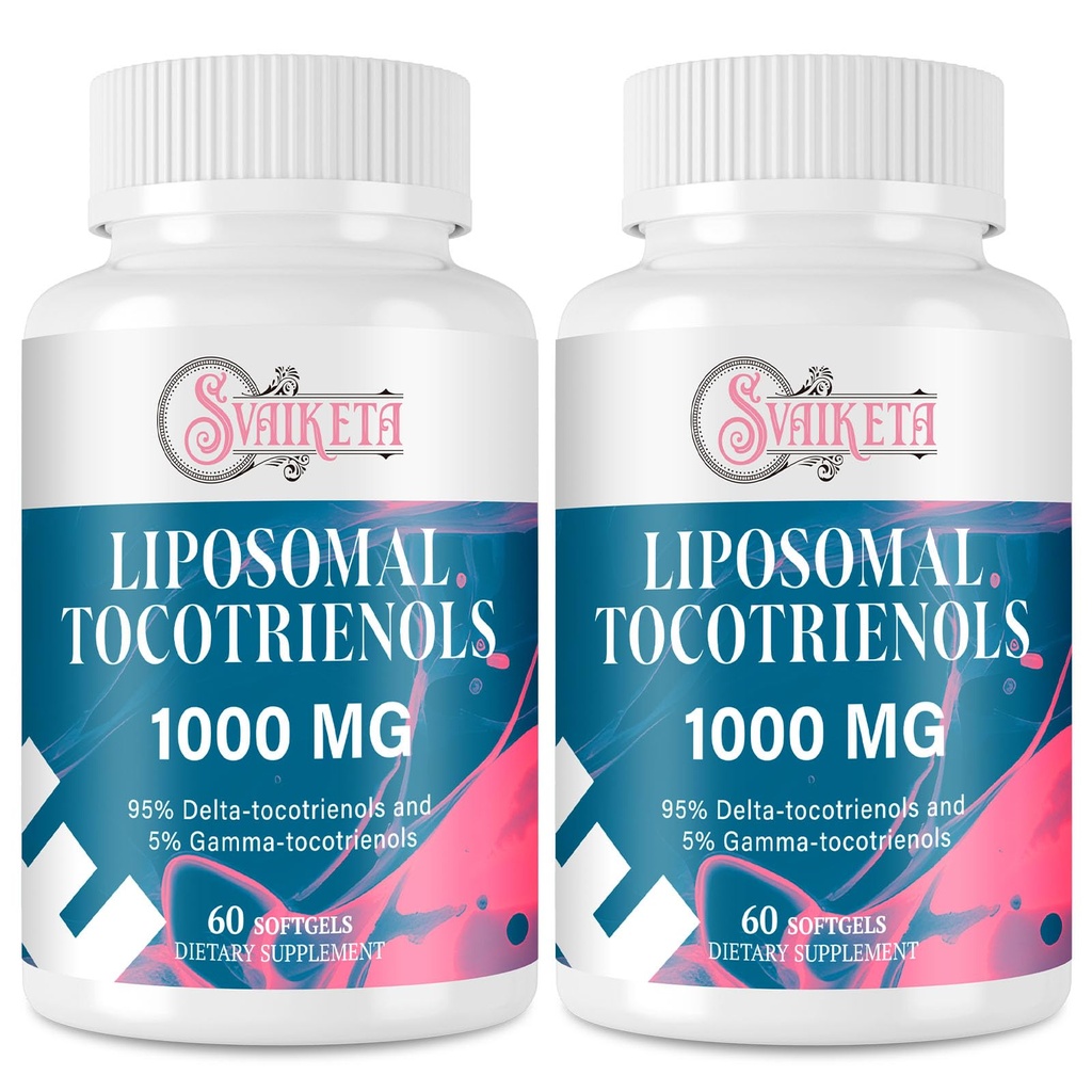 Liposomal Tocotrienols 1000mg – Vitamin E Tocotrienols Supplement, Advanced Formula with 95% Delta-Tocotrienols & 5% Gamma-Tocotrienols, 60 Count (2 Bottles)