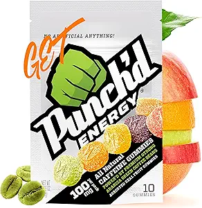 Punch'd Energy, All Natural Caffeine Gummies, 10 Gummies = 100mg καφεΐνη ανά συσκευασία (Box of 10) Καθαρή ετικέτα, Πράσινος καφές Energy Chews, Εξαιρετικά χαμηλή γλυκαιμική, Χαμηλή θερμίδα, Βιταμίνη C