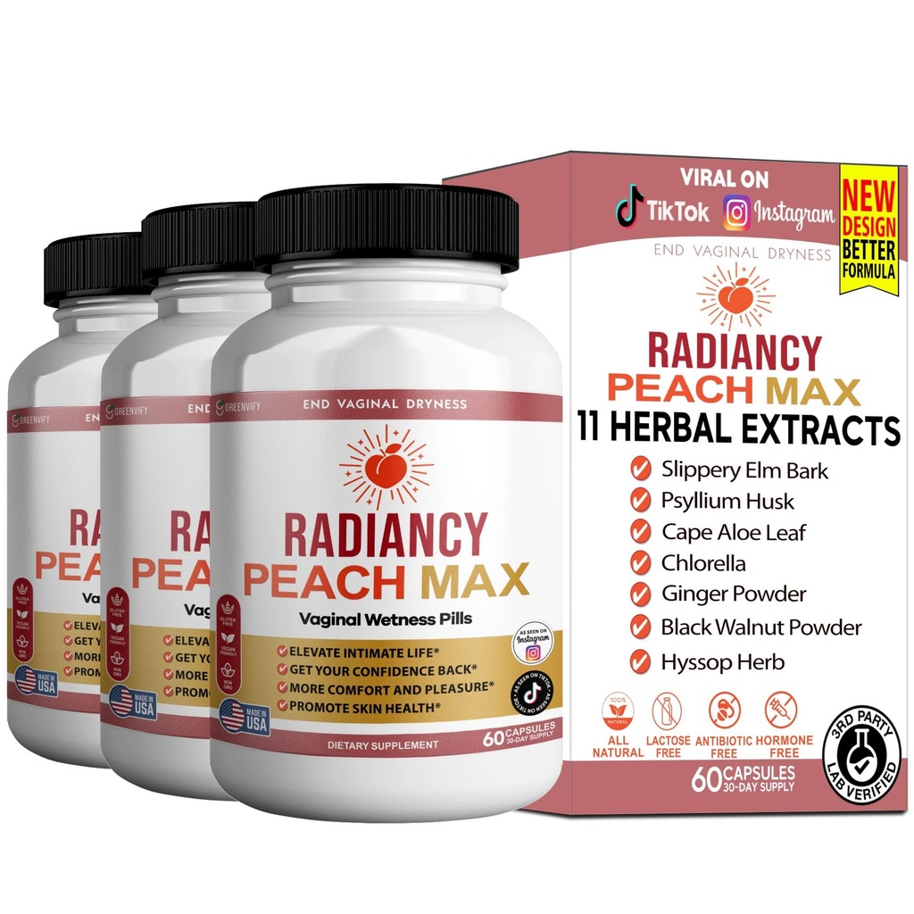 Radiancy Peach Max Vaginal Wellness Supplement, 60 Capsules, 30 Day Supply (3)