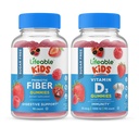 Ζωηρό χωρίς ζάχαρη Preciotic Fiber Kids + Vitamin D Kids, Gummies Bundle - Μεγάλη γεύση, συμπλήρωμα βιταμινών, χωρίς γλουτένη, GMO δωρεάν, Μασώμενα Gummy