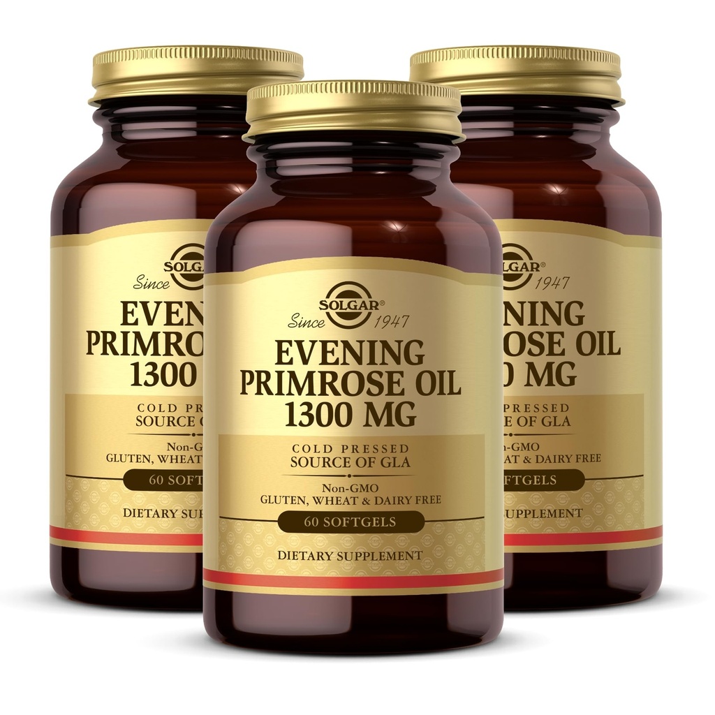 Solgar Evening Primrose Oil 1300 mg, 60 Softgels - Προάγει το υγιές δέρμα - Διατροφική Υποστήριξη για τις γυναίκες - Μη ΓΤΟ, Χωρίς Γλουτένη, Χωρίς Γαλακτοκομικά - 60 Σερβιέτες