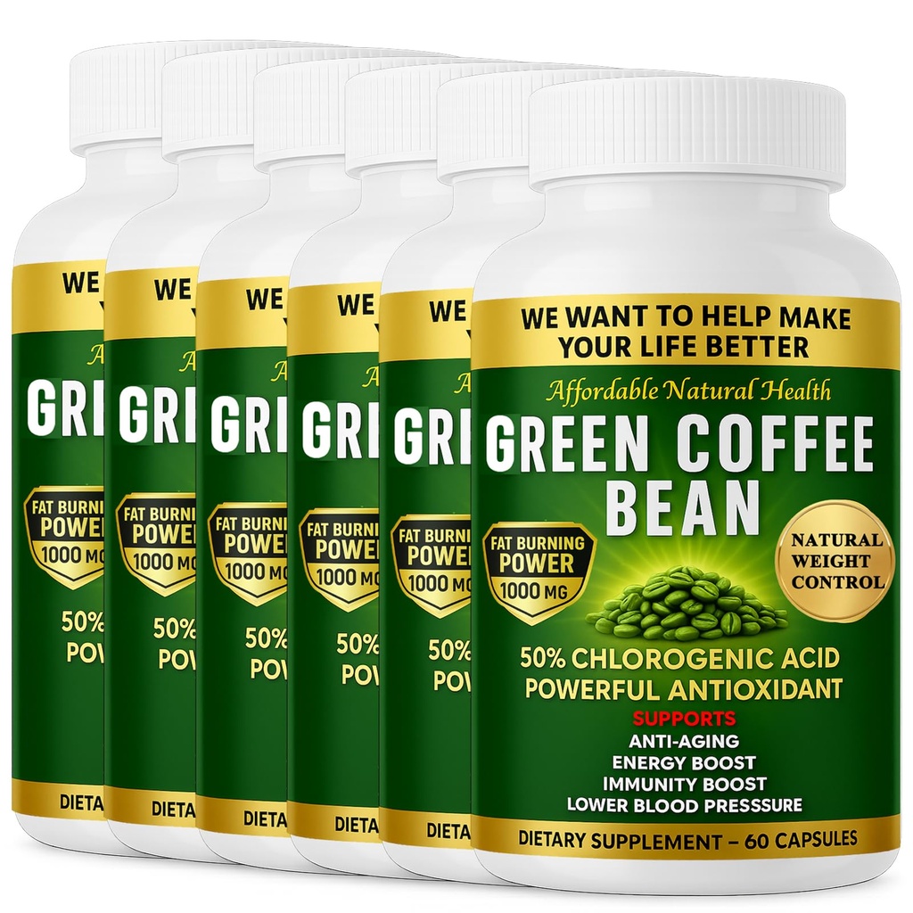 Green Coffee Bean Extract, 100% Pure Green Coffee Bean Capsules, 50% Chlorogenic Acid, 1000 mg Strength, 360 Capsules, 12 Month Supply, Non-GMO and Gluten Free, Traditional Herbal Supplement
