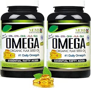 Natural Omega 3-6-9 Blend with DPA, EPA, DHA, ALA and GLA - Organic Flax Seed and Wild Caught Fish Oil - Over 2,800 Milligram Strength - Gluten Free - Made in The USA - 60 SoftGels (Pack of 2)