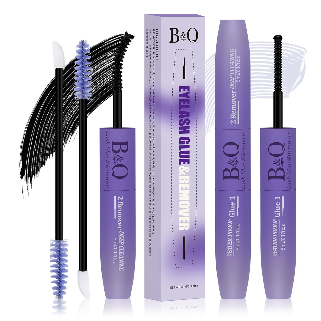 B&Q Lash Glue Remover Lash Glue Remover 2-in-1 Kit Lashs Cluster Glues for Eyelash Clusters with Gentle Lash Removers Waterproof Quick-Dry Formula Portable Travel-Friendly Design(Bond and Remover）