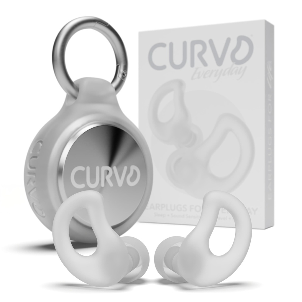 CURVD Everyday Earplugs + Case Clip Bundle, the Perfect earplug for Sleep, Travel, Noise Sensitivity/canceling + Case Clip Package Portable Waterproof Container & Silicone Sleeve for Ear Plugs(Cloud)