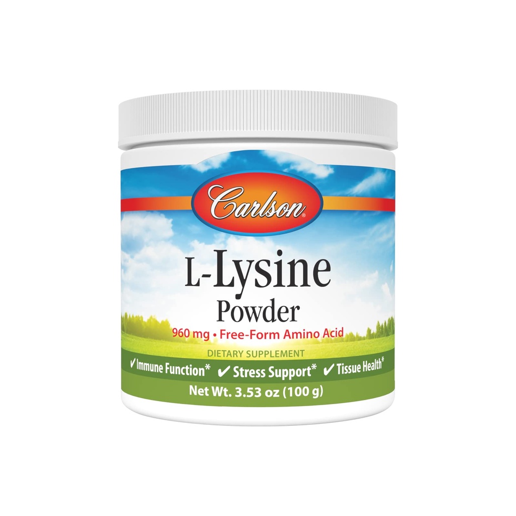 Carlson - L-Lysine Κόνις, Free-Form Amino Acid, 960 mg, Υποστηρίζει υγιή ιστό & μυϊκή ανάπτυξη, 3,53 oz (100 g)