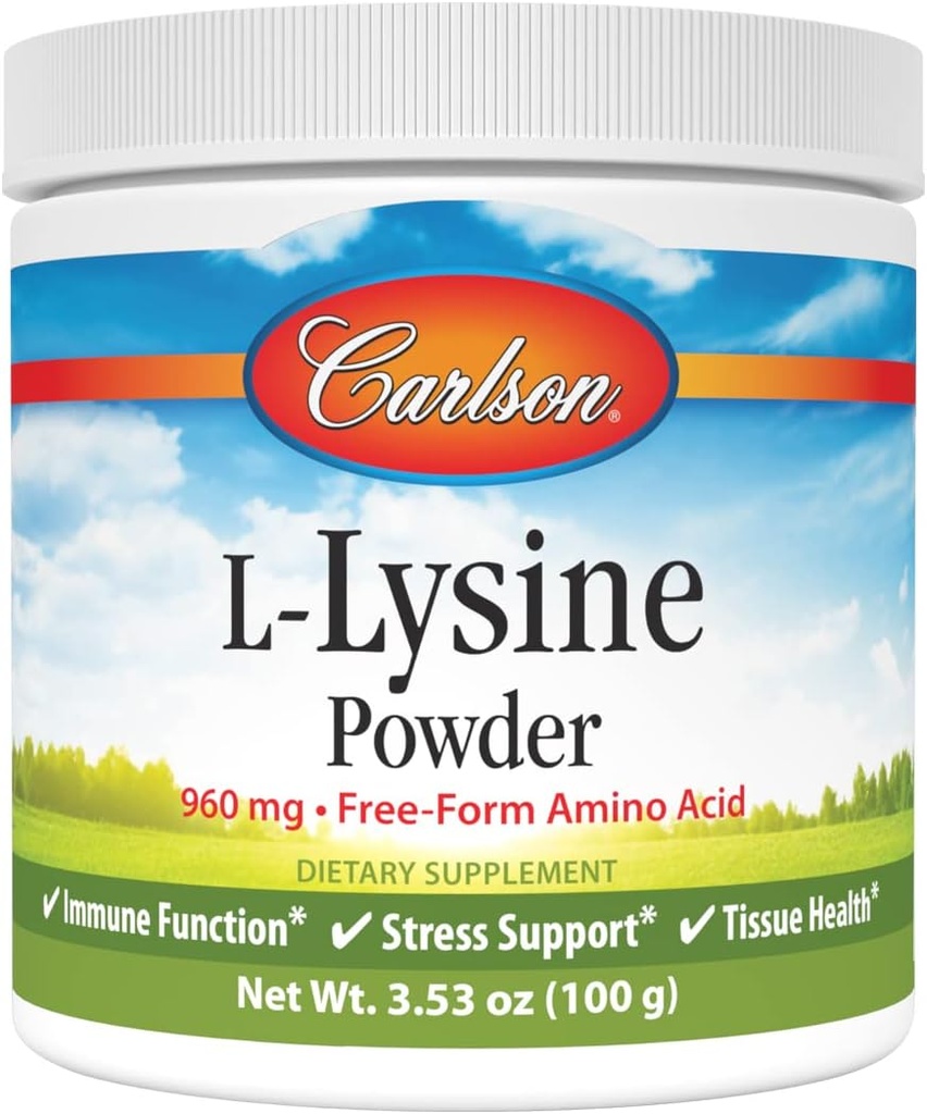 Carlson - L-Lysine Powder, Free-Form Amino Acid, 960 mg, Supports Healthy Tissue & Muscle Development, 3.53 oz (100 g)