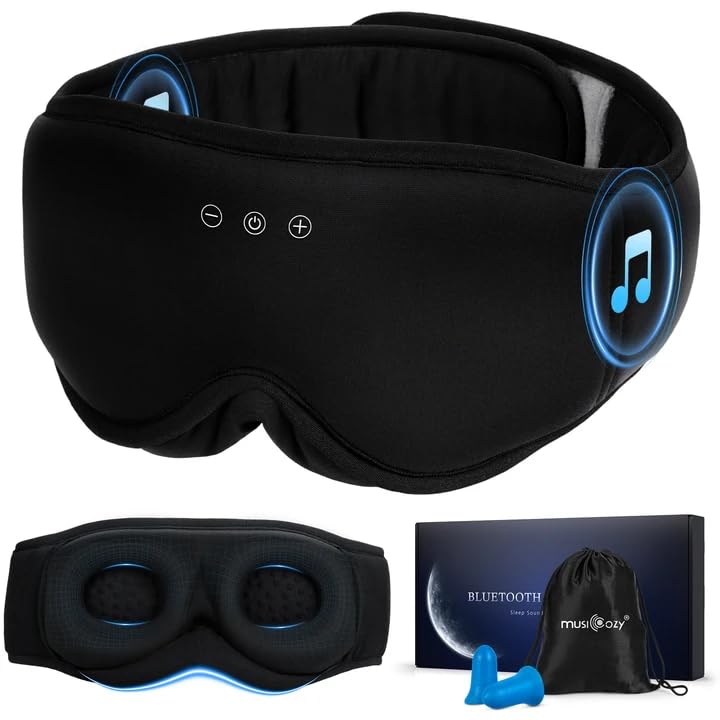 MUSICOZY Sleep Headphones with Bluetooth 5.4,Wireless Sleep Eye Mask Music Earphones,Hi-Fi Sound＆Long Battery Life 3D Blackout Sleeping Headphones for Side Sleepers, Uniqe Gift for Men&Women