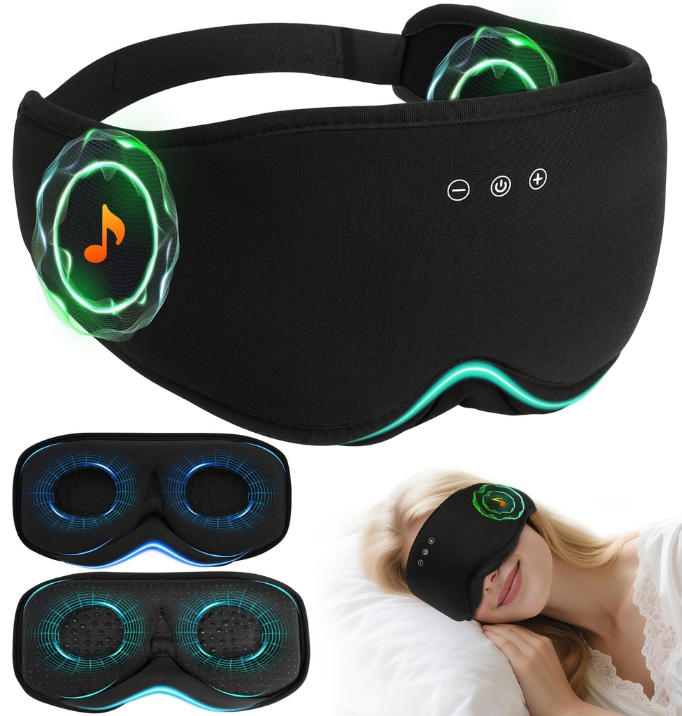 LC-dolida Bamboo Cotton Bluetooth Sleep Mask, 2 in 1 3D Soft Sleep Mask with Sleep Headphones, Sleep Eye Mask with Timming Setting, Blackout Sleeping Mask for Side Sleepers, Women Men, Black
