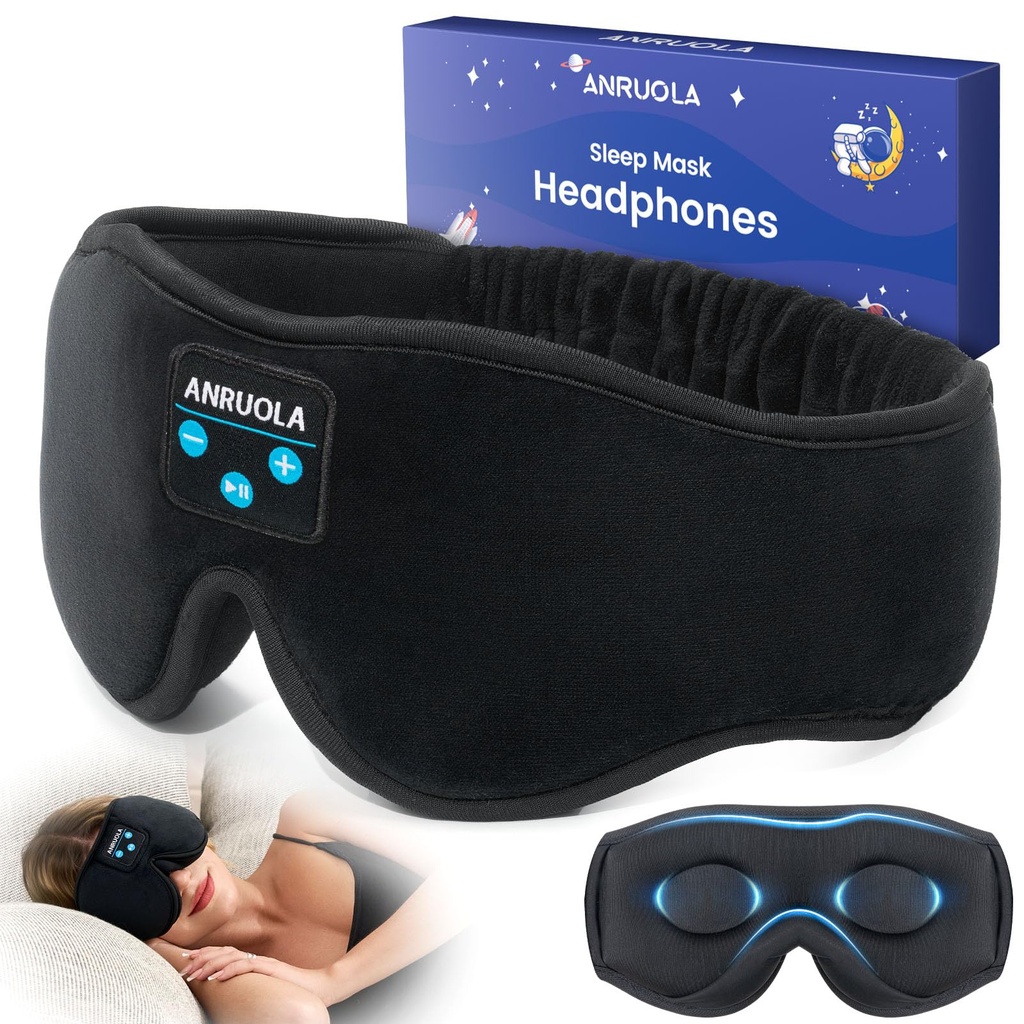 3D Sleep Mask with Bluetooth 5.4 Headphones for Side Sleepers, Wireless Music Eye Mask with Stereo Speakers, Wireless Headphones for Sleeping, Gift for Women & Men